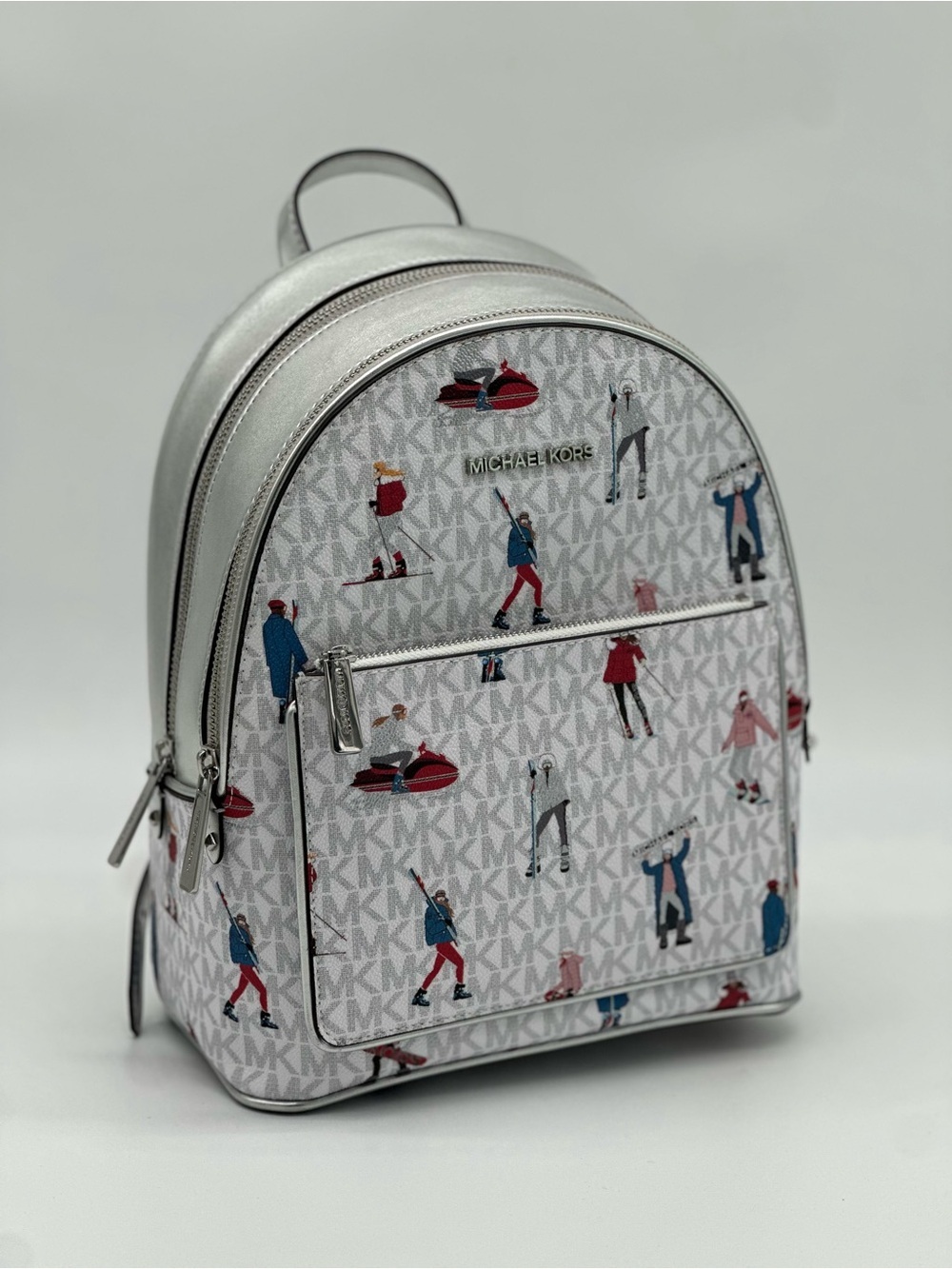 Michael Kors White Logo Print Mini Backpack with Multicolor Figures